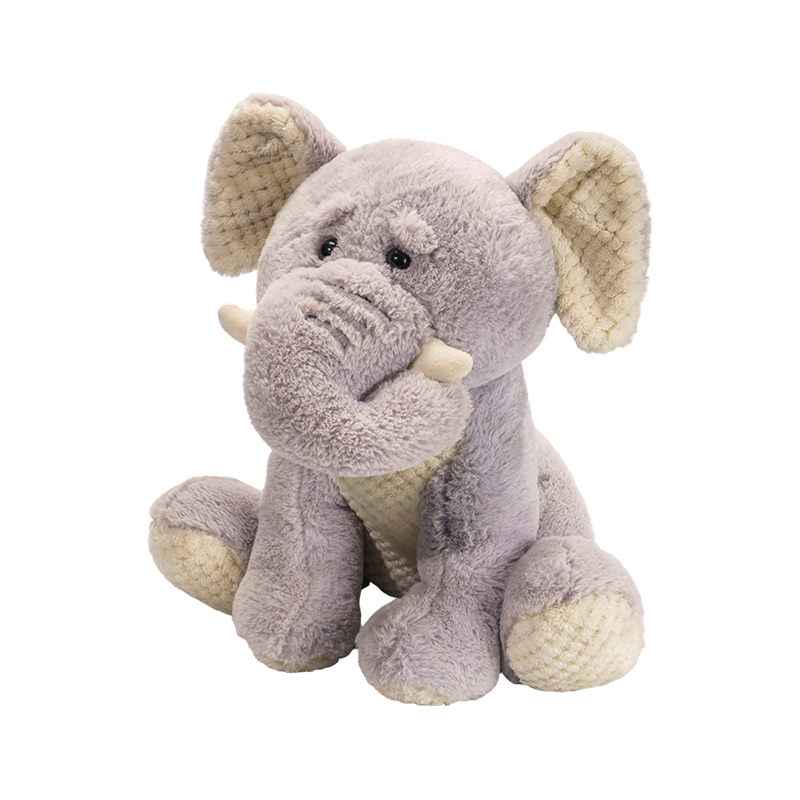 Siddende elefant plyslegetøj med lang næse og store ører