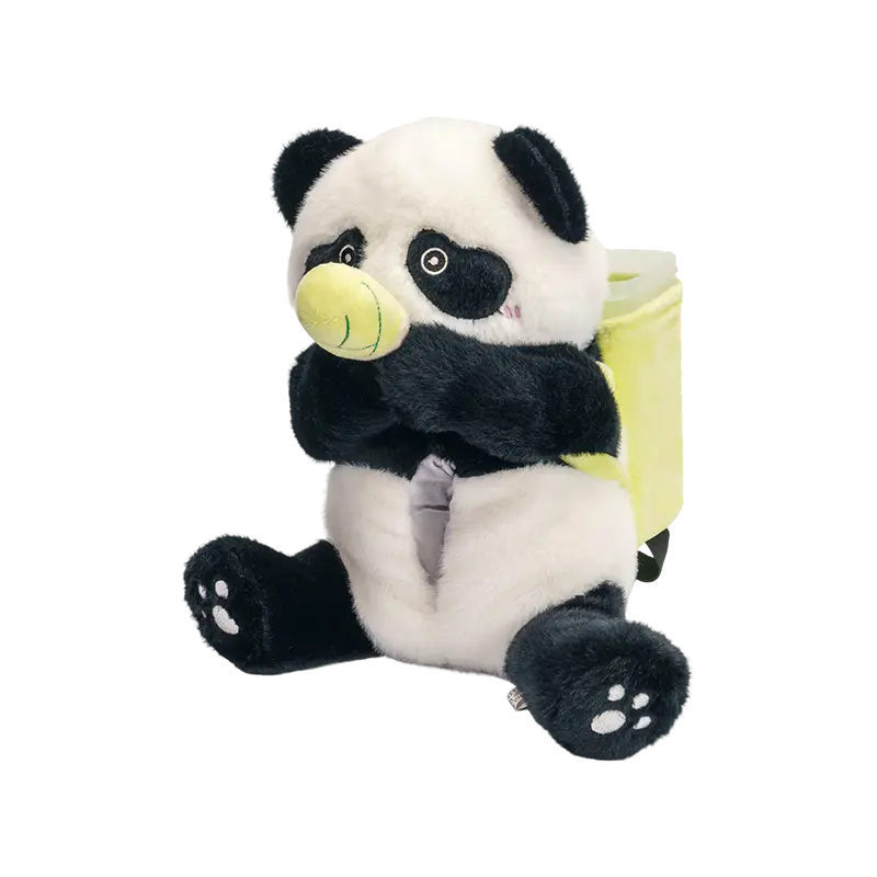 Sød siddende plys-panda med en kurv