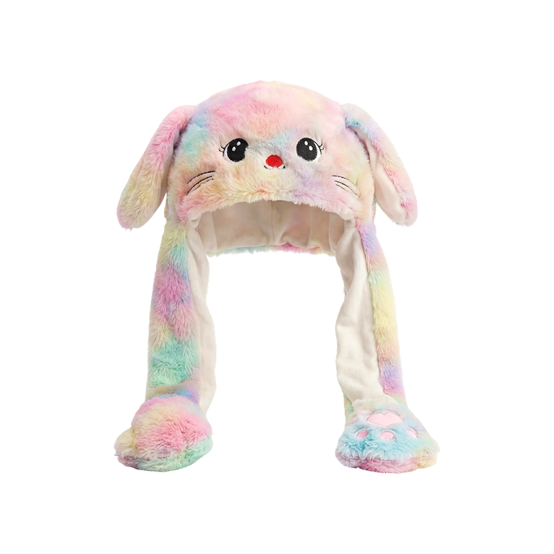 Flerfarvet bunny plyshat med bevægende øre
